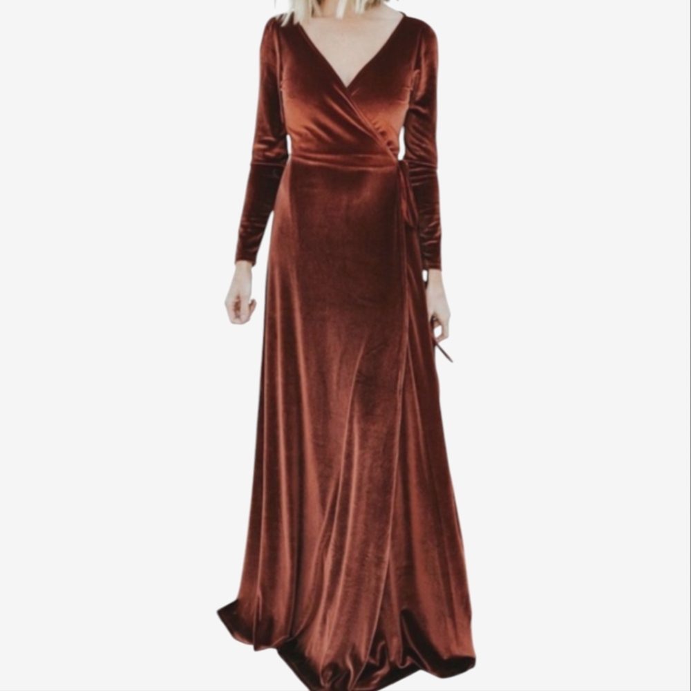 Baltic Born Brown/Orange Velvet Wrap Dress